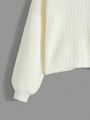 SHEIN Girls' Casual Loose Turtleneck One-shoulder Long-sleeved Sweater