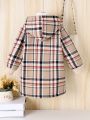 SHEIN Kids HYPEME Young Girl Plaid Print Fuzzy Lined Hooded Coat