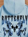 Teen Girls' Casual Slogan & Butterfly Pattern Long Sleeve Hoodie Suitable For Autumn And Winter