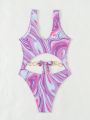 Ladies' Gradient Color Hollow Out Bowknot Design Fashion One-Piece Swimsuit