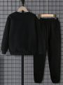 2pcs/set Boys' College Style Digital Print Fleece Crewneck Sweatshirt And Cargo Pants Outfits