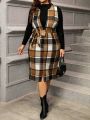 Plus Size Plaid Belted Midi Dress