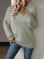 SHEIN Essnce Plain V-neck Long Sleeve Sweater
