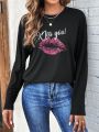 SHEIN LUNE Lip & Letter Graphic Drop Shoulder Tee