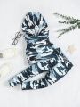 SHEIN Kids EVRYDAY Young Girl Camouflage Hooded Vest Top And Pants Casual Two Piece Set