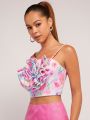 Stella Mae Floral Print 3D Applique Cami Top