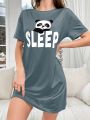 Cartoon Panda & Letter Printed Nightgown