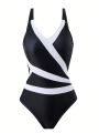 Women's Color Block One Piece Swimsuit