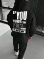 2pcs/set Men's Drop Shoulder Sleeve Letter Printed Sweatshirt And Pants Set