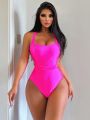 SHEIN Swim BAE Women's Rose Pink Elegant And Sexy One-piece Swimsuit