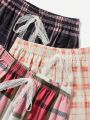 3pcs Plaid Lace Up Sleep Shorts