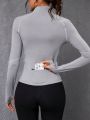 Thumb Hole Stand Collar Athletic Jacket With Batwing Sleeves