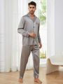 Men Contrast Piping Satin PJ Set