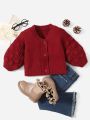 SHEIN Kids Cooltwn Young Girl Lantern Sleeve Button Front Cardigan