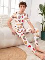 SHEIN Teen Boys' Leisure Food Pattern Printed Tight Homewear Set