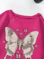 Butterfly & Letter Print Plus Velvet Sweatshirt