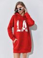 Women's Letter Printed Drawstring Hoodie Dress