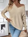 V-neckline Drop Shoulder Casual Pullover Sweater