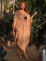 SHEIN Leisure Plus Size Solid Color Batwing Sleeve Drawstring Waist Kimono Dress