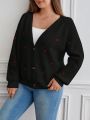 SHEIN CURVE+ Women's Plus Size Heart Embroidery Button Front Cardigan