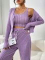 SHEIN Essnce Ladies' Fashionable Purple Ribbed Two-Piece Outfit