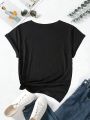 SHEIN SXY Women's Short Sleeve T-shirt With Letter Rhinestone Decor