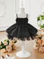 SHEIN Baby Girl's Elegant & Romantic & Vintage & Gorgeous 3d Bowknot Mesh Strap Dress, Perfect For Parties In Spring And Summer