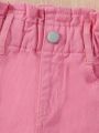 Toddler Girls' Summer Vacation Casual Wide Leg Jeans With High Waisted Pink Flower Detail