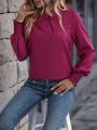 Solid Mock Neck Bishop Sleeve Blouse