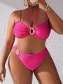 SHEIN Swim Vcay Plus Size Monochrome Swimsuit With Circular Ring Decor And Separated Design