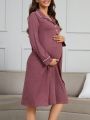 Maternity Colorblock Button Up Homewear Dress With Rolled Edge