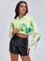 Hallie Driskell Tie Dye Drop Shoulder Crop Hoodie