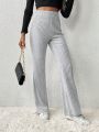 SHEIN Frenchy Solid Ribbed Knit Flare Leg Pants