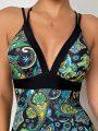 Women's One-Piece Swimsuit With Paisley Print And Spaghetti Straps