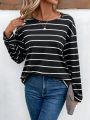 Long Sleeve Drop Shoulder Stripe T-shirt