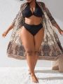 SHEIN Swim BohoFeel Plus Size 1pc Printed Kimono