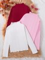 Girls' Ribbed Solid Color Long Sleeve T-shirt 3-piece Set