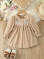 Baby Girl's Simple & Elegant Floral Embroidery Dress For Autumn/Winter