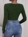 Square Neck Ribbed Knit Crop Tee