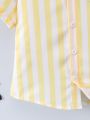 SHEIN Kids SPRTY Boys' Gentlemanly Striped Shirt With Bow Tie Collar, Fashionable And Versatile