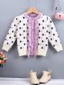 Baby Girl Heart Pattern Ruffle Trim Cardigan