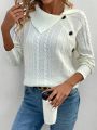 Cable Knit Button Decor Raglan Sleeve Casual Sweater