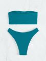 SHEIN Swim Basics Solid Color Bandeau Bikini Set