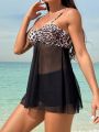 SHEIN Swim Classy Leopard Print Spliced Swimsuit Set