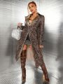 SHEIN SXY Women's Sexy Pu Leopard & Snake Print Patchwork Coat