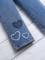 Girls' Heart Embroidery Straight Leg Jeans