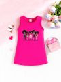 SHEIN Baby Girls' Sleeveless Dress With Slogan Print