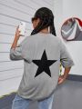 SHEIN Tween Girls' Knitted Star Printed Round Neck Regular Fit T-Shirt For Daily Casual