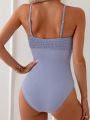 Women's Halter Plunging V-Neck Hollow Out Splicing One-Piece Swimsuit