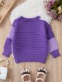 Baby Girls' Color Block Heart Pattern Cardigan Sweater